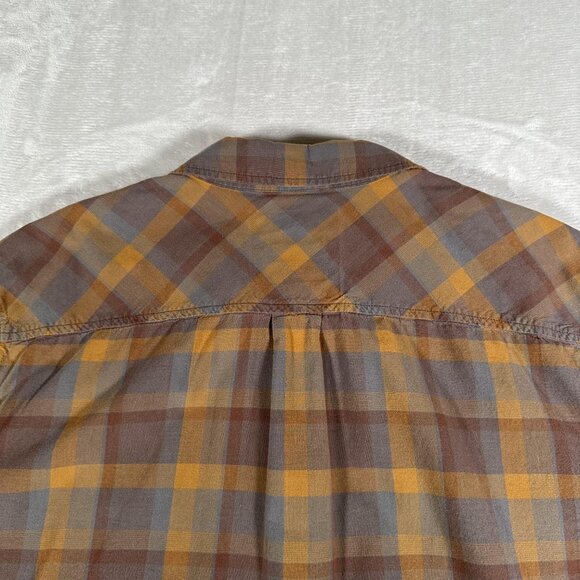 Prana Shirt Men Size XL Brown Plaid Short Sleeve Slim Fit Single Pocket EUC - Picture 8 of 8